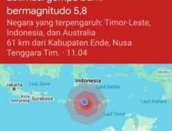 Gempa Bumi Bermagnitudo 5,8  Terjadi Kabupaten Ende Propinsi NTT 